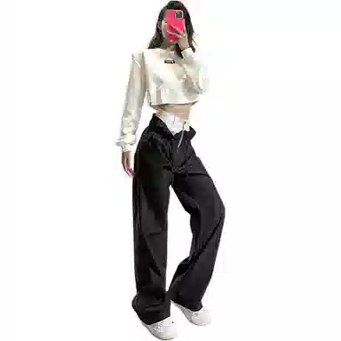 哒头下雨不愁 时尚简约纯色休闲裤 女款 黑色