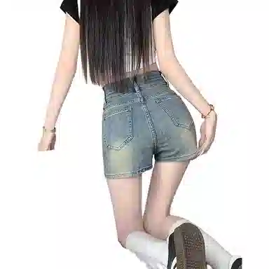 怪力萝莉 休闲高腰修身牛仔短裤 女款 蓝色
