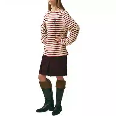 MARDI MERCREDI TSHIRT LONG SLEEVE STRIPE_BURGUNDY NAVY FW25T