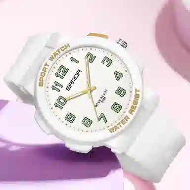 三达石英机芯户外简约男女学生同款夜光防水手表国表男女同款白色表盘