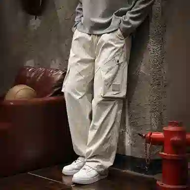 路杰邦 复古水洗春秋季纯色中腰工装裤 男款