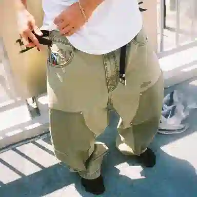 MIND ERROR Colorblock Carpenter Embroidered Jeans