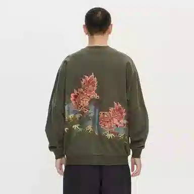 鬼洗 刺绣拼接秋冬赤焰唐狮潮套头卫衣 男款