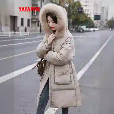 鸭鸭 中长款百搭狐狸毛领常规长袖羽绒服 女款