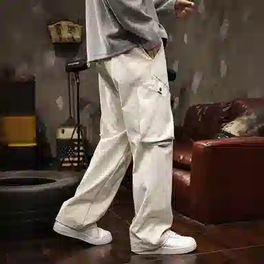 路杰邦 复古水洗春秋季纯色中腰工装裤 男款