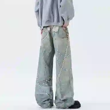 PANDA ADEVIL 3D Washed Loose Denim Pants