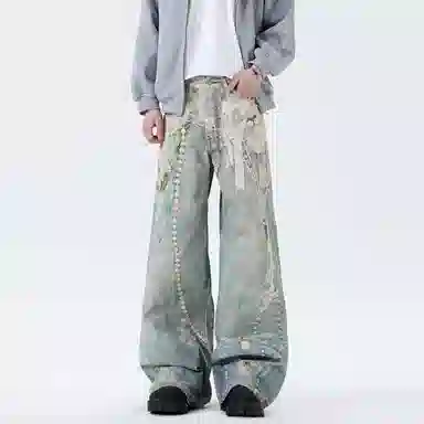 PANDA ADEVIL 3D Washed Loose Denim Pants