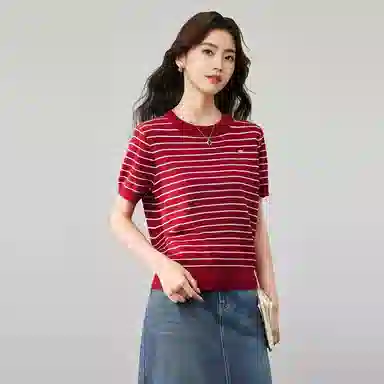 爱依服 韩版时尚通勤条纹休闲风针织衫 女款