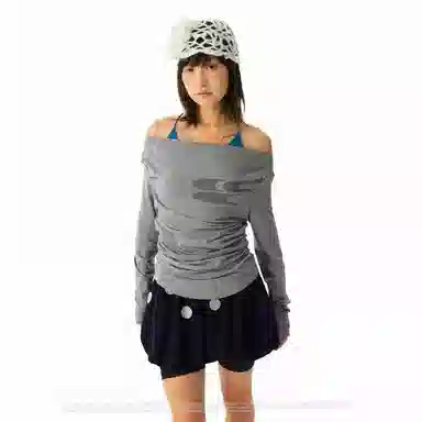 Crying Center Long Sleeve Off-Shoulder Tee