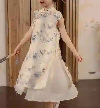 米囹女童中式旗袍连衣裙 夏季儿童夏装女孩国风水墨画汉服裙子 儿童款