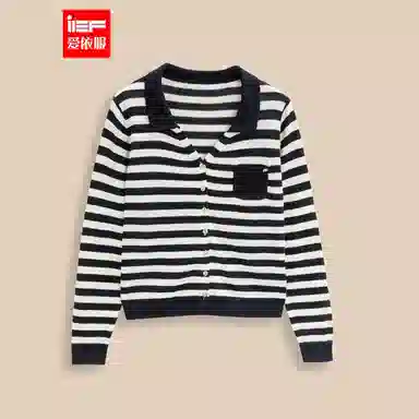 爱依服 法式成熟通勤条纹休闲风针织衫 女款