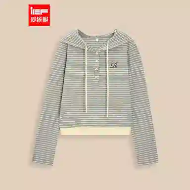 爱依服 设计感休闲通勤条纹长袖套头卫衣 女款