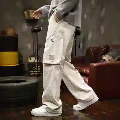 路杰邦 复古水洗春秋季纯色中腰工装裤 男款