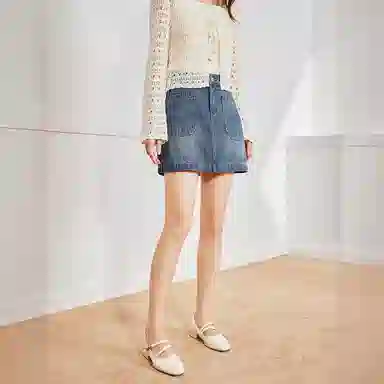 爱依服 韩版温柔通勤标准牛仔短裙 女款