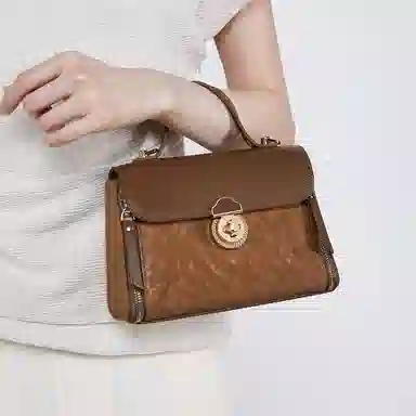 稻草人 时尚高级潮流气质小众百搭通勤拼色 聚氨酯 手提包 常规 女款 棕褐色/杏色