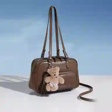 稻草人 高级感百搭通勤大学生上课 聚氨酯 波士顿包手提腋下单肩斜挎包 女款 黑色/深棕色