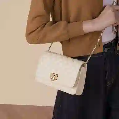 稻草人 优雅小香风菱格 牛皮 小金球链条包 斜挎包 常规 女款 酒红/黑色/米白