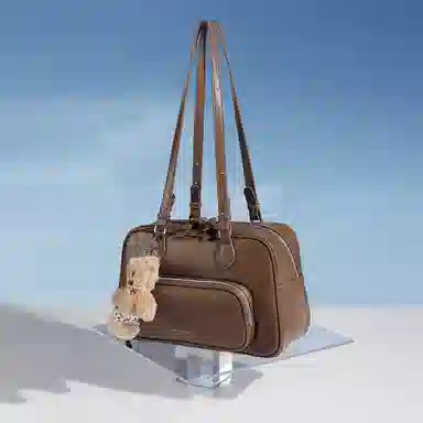 稻草人 高级感百搭通勤大学生上课 聚氨酯 波士顿包手提腋下单肩斜挎包 女款 黑色/深棕色