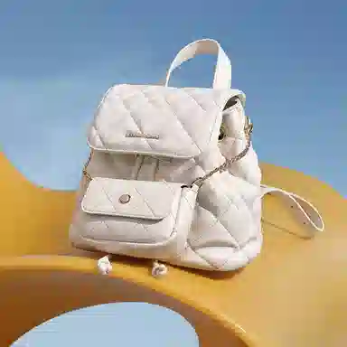 稻草人 百搭菱格小香风 聚氨酯 双肩包 常规 女款 黑色/米白