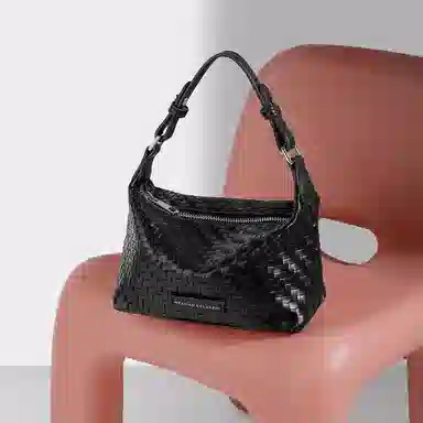 稻草人 精致时尚小众编织休闲百搭高级感轻便通勤实用 聚氨酯革 单肩斜挎手提包 女款 黑色/杏色/银色