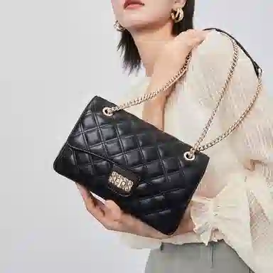 稻草人 小香风高级感小众时尚 聚氨酯 菱格链条包斜挎包 常规 女款 黑色/米白