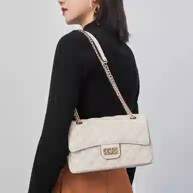 稻草人 小香风高级感小众时尚 聚氨酯 菱格链条包斜挎包 常规 女款 黑色/米白