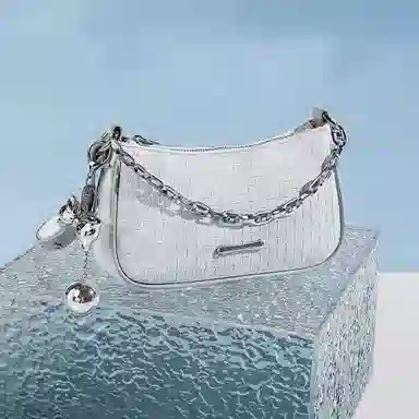 稻草人 时尚百搭甜美少女 编织纹理 聚氨酯革 腋下包斜挎包手提包单肩包 小号 女款 浅蓝/银色