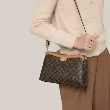 稻草人 复古印花设计 聚氯乙烯 撞色包单肩包斜挎包 常规 女款 深棕色/卡其/深啡棕/深咖棕