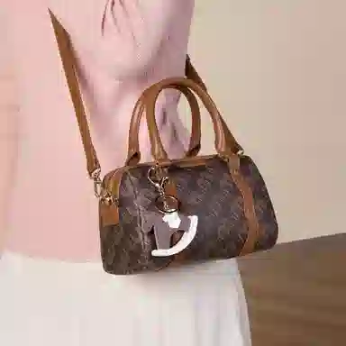 稻草人 老花拼色时尚百搭 聚氨酯 波士顿包手提包 女款 咖啡色/卡其灰