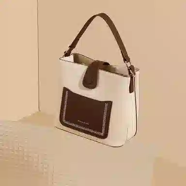 稻草人 磁扣开合 牛皮拼合成革 手提单肩斜挎包 常规 女款 果仁杏/焦茶咖