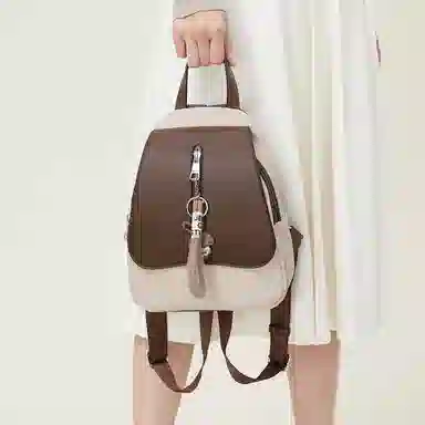 稻草人 时尚百搭通勤休闲 聚氨酯 书包背包双肩包 女款 米白配啡