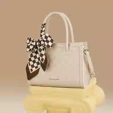 稻草人 大容量棋盘格纹压印 聚氨酯革 手提包 常规 女款 黑色/深红/象牙白