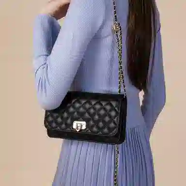 稻草人 优雅小香风菱格 牛皮 小金球链条包 斜挎包 常规 女款 酒红/黑色/米白