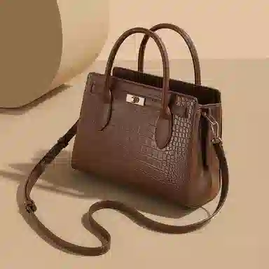 稻草人 高级感鳄鱼纹百搭 聚氨酯 单肩包手提包 女款 黑色/棕色