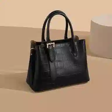 稻草人 时尚高级感鳄鱼纹 聚氨酯 单肩手提包 常规 女款 黑色/杏色