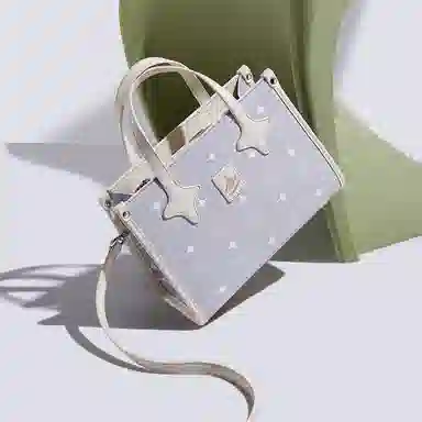 稻草人 可爱星星小众设计少女出游通勤简约百搭 聚氯乙烯革 手提包 常规 女款 米白/浅粉色/灰蓝
