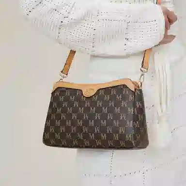 稻草人 复古印花设计 聚氯乙烯 撞色包单肩包斜挎包 常规 女款 深棕色/卡其/深啡棕/深咖棕