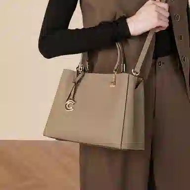 稻草人 高级感金属徽章时尚百搭通勤 牛皮革拼合成革 手提包 女款 多色