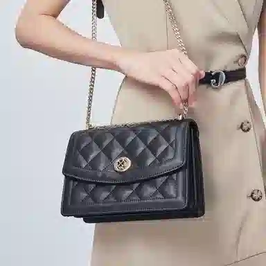 稻草人 时尚百搭通勤 牛皮拼超纤合成革 单肩斜挎包 女款 黑色/米白