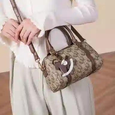 稻草人 老花拼色时尚百搭 聚氨酯 波士顿包手提包 女款 咖啡色/卡其灰