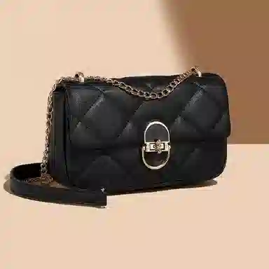 稻草人 华夫菱格休闲百搭通勤游玩包高颜值设计精致小香风 牛皮拼合成革 斜挎包 常规 女款 黑色/白色