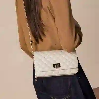 稻草人 优雅小香风菱格 牛皮 小金球链条包 斜挎包 常规 女款 酒红/黑色/米白