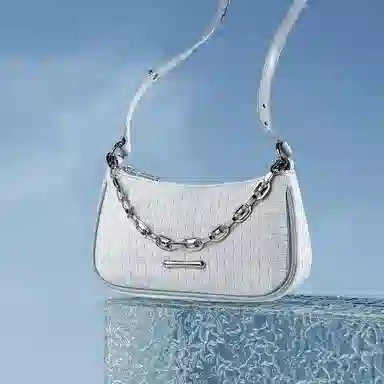 稻草人 时尚百搭甜美少女 编织纹理 聚氨酯革 腋下包斜挎包手提包单肩包 小号 女款 浅蓝/银色