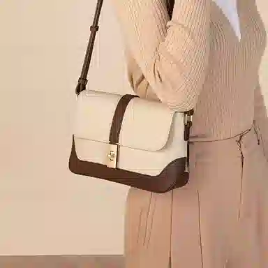 稻草人 时尚复古撞色高级感小众百搭学生实用通勤 牛皮 腋下包单肩斜挎包 常规 女款 卡其/米白