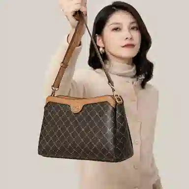 稻草人 复古印花设计 聚氯乙烯 撞色包单肩包斜挎包 常规 女款 深棕色/卡其/深啡棕/深咖棕