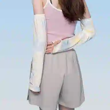 稻草人 多巴胺色系印花防紫外线开车 薄款透气户外郊游 露指袖套 防晒袖 女款