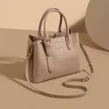 稻草人 时尚高级感鳄鱼纹 聚氨酯 单肩手提包 常规 女款 黑色/杏色