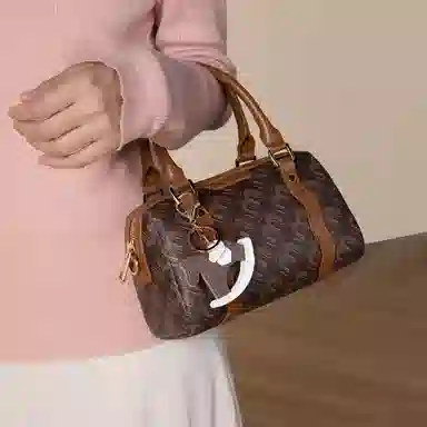 稻草人 老花拼色时尚百搭 聚氨酯 波士顿包手提包 女款 咖啡色/卡其灰