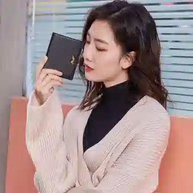 稻草人 竖款简约时尚韩版甜美 牛皮革 钱夹钱包 常规 女款 黑色/米白