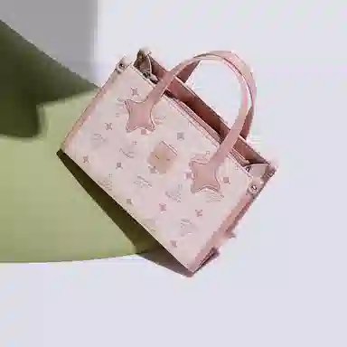 稻草人 可爱星星小众设计少女出游通勤简约百搭 聚氯乙烯革 手提包 常规 女款 米白/浅粉色/灰蓝